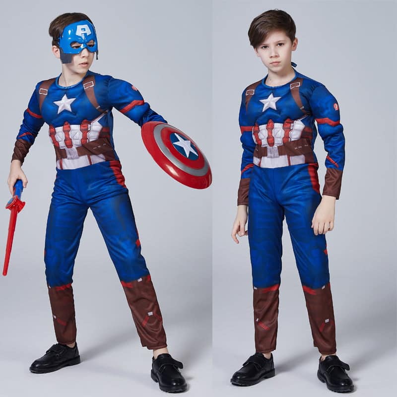 תחפושת קפטן אמריקה שרירי עם מגן מתנפח לילדים – פורים